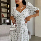 Toloer Autumn New Women's Wear Fresh And Sweet Temperament V Collar Long Floral French Dress
