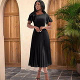 Multi-Color Lotus Leaf Sleeve Pressure Skirt Dress 100 Folds Short Sleeve Dress Elegant