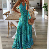 Toloer 2023 Bohemian Style New Condole Dress High Waist V Neck Print Floral Dress Women's Wear-Outfit
