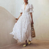 2025 New Women's Wish Deep V Bubble Sleeve Lace