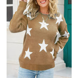 Toloer Women's Fashion Autumn And Winter New Sweater Long Sleeve Round Collar Knit Jumper Five-Pointed Star Loose Casual Women's