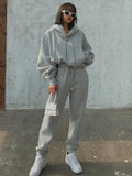 Basic Solid Hooded Tracksuit Set-Outfit