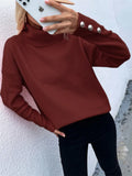 Toloer And Winter New Striped High Leader Mouth Button Sweater Solid Color Casual Loose Plus Size Sweater Woman-Outfit