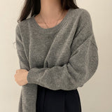 Dark Academia Solid Color Round Neck Sweater-Outfit
