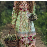 Printed Summer Long-Sleeved Dress Art Retro