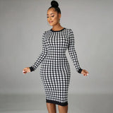 Toloer Spring 2023 New Long-Sleeved Round Collar Back Hollow Print Temperament Slim Skirt-Outfit