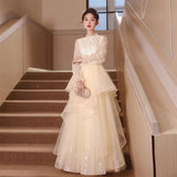 Feather Hanging Neck Open Shoulder Fashion Atmosphere Thin Long Skirt Evening Dress Students Graduation Performance Choral