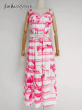Casual Striped Colorblock Dress For Women V Neck Sleeveless High Waist Loose Midi Dresses Female Summer Clothes