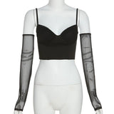 Toloer Winter Fashion Trend Women's New Half Sleeve Sling V-Neck Navel Slim Inside T-Shirt-Outfit