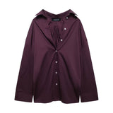 Women's Clothing 2025 Spring New Temperament Fashion Back Folding Loose Long-Sleeved Casual