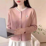 Winter New Style Chic Love Knitting Sweater Female Korean Department Wood Ear Design Fashionable Joker Show Thin Knit Cardigan-Outfit