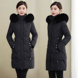 Cotton-Padded Clothes Female Medium Long Style 2024 Winter New Korean Version Slim Long Cotton-Padded Jacket Add Thick Warm Big Wool Collar Large Size Coat-Outfit