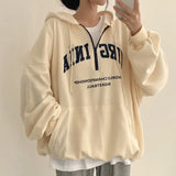 Vintage Letter Print Pullover Zipper Hoodie-Outfit