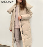 Oversized Long Thick Padded Parkas Women Wide-Waisted Cotton Liner Winter Jackets Female Loose Fit Casual Solid Coat