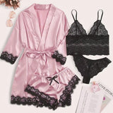 2021 New Ladies Pajamas Four-Piece Sexy Sling Skirt Set Home Lace Pajamas