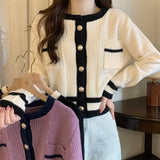 Autumn Winter New Korean Department Small Sweet Wind Loose Sweater Coat Cardigan Female Tide Bump Color Round Collar Knitting Small Pure And Fresh-Outfit