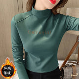 Toloer Velvet Warm Half High Collar Bottom Shirt Female Autumn And Winter Inside The Versatile 2023 New Long-Sleeved T-Shirt Female Jacket Foreign