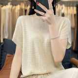 Toloer Line Of Clothing Worsted Short Sleeve Female Round Collar Loose Thin Bat Sleeve Vest Shirt Hollow Out Outside The Hair-Outfit