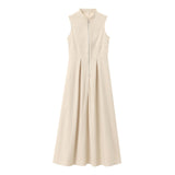 Women's Fashion Round Collar Sleeveless Waist-Lens
