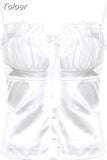 Y2K Kawaii Lace Corset Women Transparent Mesh Patchwork Camisoles Bandage Ruffle Crop Top Party Japanese Tank Top