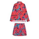 2022 Summer 2 Pieces Suit Print Blouses Long Sleeve Button-up Female Shirts Vintage Female Skirts Chic High Waist