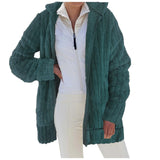 Toloer Autumn / Winter Warm Plush Pure Color Zipper Pocket Hooded Loose Coat Female-Outfit