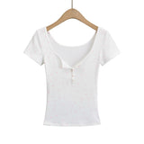 Trendy Women's Dress Is Sweet And Pure To Make Waves, Slim Short-Sleeved T-Shirt, Short-Style Navel Top + Small Suspenders Inside.-Outfit