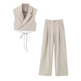 Temperament Casual Suit Vest Suit 2025 Summer Sleeveless Wrap Wearing Short-Carved Vest Folded Trousers