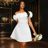 French Sweet One-Word Shoulder Petal A Dress Famous Banquet Dress Dresses