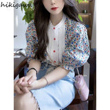 Blouse Women O-neck Puff Sleeve Shirt Fashion Clothes Floral Shirts 2023 Blusas De Mujer Summer Blouses Korean