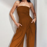 2025 New Women's Sleeveless Sexy Solid-Colored Broad-Legged Trousers