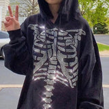 Zip-up Y2K Harajuku korean style loose skull print Goth Grunge long sleeve hooded jacket solid color shirt Autumn