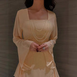 New Women's Clothing Collar Lotus Leaves Side To Close The Waist Long-Sleeved Temperament