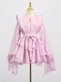 Leaf Lantern Sleeve Dress Women 2025 Summer New Temperament Elegant Simple Casual Fashion Beach