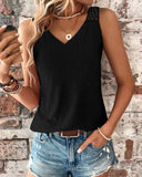 New Summer Back Hollow Out Lace Lace Solid Color V-Neck Vest Top Women-Outfit