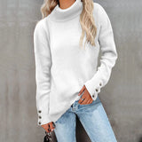 Toloer And Winter New Striped High Leader Mouth Button Sweater Solid Color Casual Loose Plus Size Sweater Woman-Outfit