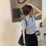 Toloer Celebrity Tie-Dye Short-Sleeved T-Shirt Women Loose Summer 2024 New Korean Version High Waist Crop Short Clothes