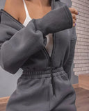 Temperament Commuting 2023 Autumn Winter New Fashion Versatile Sports Suit Casual Hooded Pocket Zipper Design Jumpsuit for
