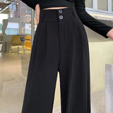 Toloer Wide Leg Pants Female Autumn High Waist Hanging Feeling Versatile Show Thin Drag Straight Pear Shape Pants Suit Pants-Outfit