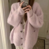 Mink Velvet Soft Waxy Sweater Coat Female Autumn Winter New Gentle Languid Lazy Long Loose Sweater-Outfit