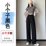 Narrow Version Wide Leg Pants Female Summer Ice Silk Pants Small Thin Hanging Feeling Straight Tube Casual Show Thin Contracted Floor Pants-Outfit