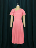 Multi-Color Lotus Leaf Sleeve Pressure Skirt Dress 100 Folds Short Sleeve Dress Elegant