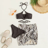Toloer New Bikini Sexy Mesh Gathered Solid Color Split Three-Piece Beach