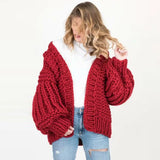 2022 Autumn And Winter Sweater Cardigan Bohemian Style Hand-knitted Bat Lantern Sleeve Sweater Jacket Female