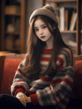 Toloer Spring And Autumn Retro Striped Sweater Women Winter Languid Wind 2025 New External Wear Soft Knitted Shirt
