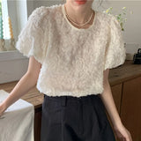 Toloer Chic Sweet Flower Texture Sense Short-Sleeved Chiffon Shirt Female Summer New French Temperament Small Shirt Jacket-Outfit