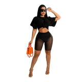 Short Crop T-Shirt Mesh Shorts Two-Piece