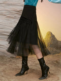 Solid Skirts For Women High Waist Patchwork Mesh Minimalist Loose Mid Skirt Female Autumn Clothing Fashion Style