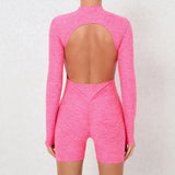 Toloer Collar Zipper Open Back Long Sleeve Onesie Dance Fitness Sports Onesie Sexy Tight Yoga Dress Woman-Outfit