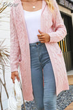 Winter Solid Color Knitted Hooded Casual Simple Fashion Cardigan Long Loose Long Sleeve Knitted Sweater Coat
